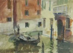 HOWARD ROBERTS goauche - gondola and figures on Venetian canal, signed and dated 1967, 38 x 52cms