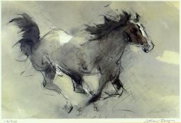 WILLIAM SELWYN limited edition (113/500) print - galloping pony, signed fully in pencil, 28 x 42cms