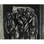 MERLYN EVANS etching - group of figures, entitled verso 'The Miners 1946', 34 x 42.5cms