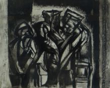 MERLYN EVANS etching - group of figures, entitled verso 'The Miners 1946', 34 x 42.5cms