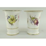 PAIR OF SWANSEA PORCELAIN SPILL VASES having flared rim and everted feet, decorated with sprays of