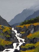 DAVID BARNES oil on board - Welsh landscape, entitled 'Ogwen Falls', signed verso, 39 x 29cms