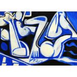 ELVET THOMAS mixed media - semi-abstract figure, entitled verso 'Blue Muse', signed and dated