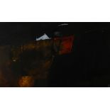 DEWI TUDUR mixed media - whitewashed farm at night, signed, 30 x 50cms