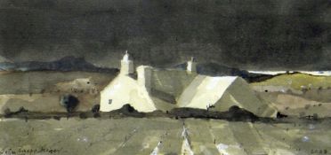 JOHN KNAPP-FISHER watercolour, inkwash and heightening - Pembrokeshire farmstead and landscape,