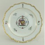 A RARE SWANSEA PEARLWARE PLATE BY HAYNES DILLWYN & CO of lobed form and having a feathered border,