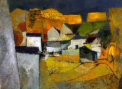 JOHN ELWYN oil on board - colourful depiction of a Carmarthenshire farm, title label verso,