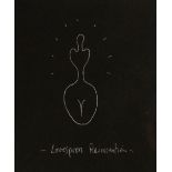 IWAN BALA white ink drawing on black paper - entitled 'Love Spoon Reinvention', 15 x 12.5cms