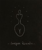 IWAN BALA white ink drawing on black paper - entitled 'Love Spoon Reinvention', 15 x 12.5cms