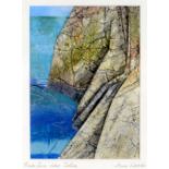 ANNE WOODS mixed media including fabric and paper construction - coastal cliffs, entitled 'Rock Face
