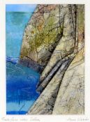 ANNE WOODS mixed media including fabric and paper construction - coastal cliffs, entitled 'Rock Face