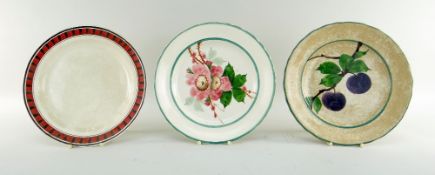 THREE NINETEENTH CENTURY WELSH POTTERY PLATES comprising a Llanelly wild rose painted plate, 22cms