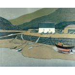 ARTHUR CHARLTON (1917-2007) aquatint etching - Pembrokeshire coastal scene with boat house and