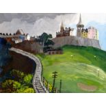 NICK HOLLY oil on paper - entitled verso on Attic Gallery label, 'Across the Golf Course Tenby',