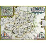 JOHN SPEED coloured antiquarian map - 'Montgomeryshire, Described by Christopher Saxton, Augmented