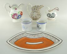 GROUP OF WELSH POTTERY including Swansea Cambrian curved dish from a supper-set, two crested mugs