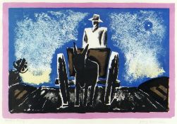 JOSEF HERMAN RA artist's proof lithograph in colours - farmer on mule pulled cart, signed fully in