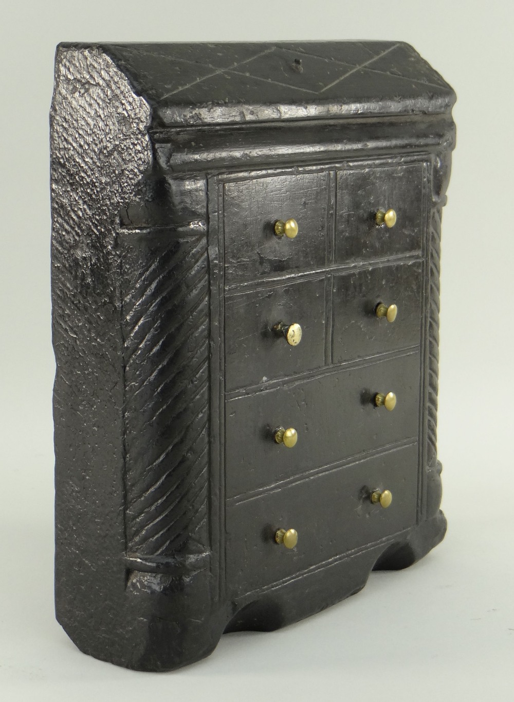 NINETEENTH CENTURY CARVED SLATE DOORSTOP MODELLED AS A BUREAU with twist quarter column and fixed - Image 2 of 2