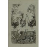BIM GIARDELLI pen and ink - two figures in a garden, signed, 25.5 x 16cms Provenance: from a