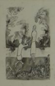 BIM GIARDELLI pen and ink - two figures in a garden, signed, 25.5 x 16cms Provenance: from a