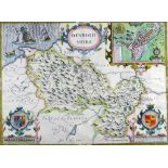 JOHN SPEED antiquarian coloured map - Denbighshire, John Sudbury & George Humble, 1610, inset town