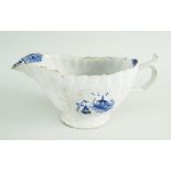 ISLEWORTH BLUE & WHITE SAUCEBOAT, circa 1768-75, of generous volume, fluted sides and front