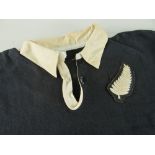 NEW ZEALAND ALL BLACKS JERSEY MATCH WORN BY BRUCE MCLEOD bearing embroidered silver fern to stitched