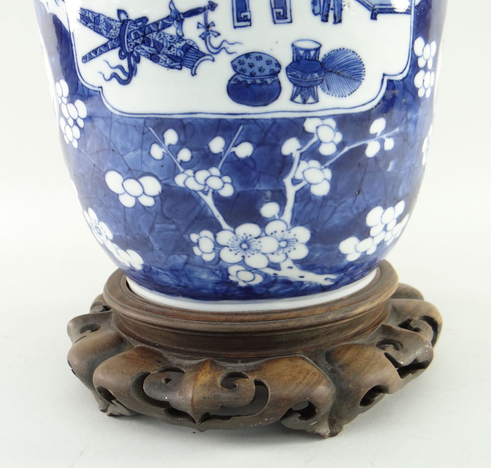 CHINESE BLUE & WHITE PORCELAIN ROULEAU VASE, 19TH CENTURY, painted with panels of antiques and - Image 4 of 18