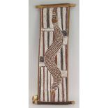 MITHANARI GURRUWIWI (1929-1976) bark painting - The Story of Garrimala Lagoon, earth pigments on