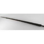 RARE FIJIAN SPEAR, tapering point carved with 66 tiers of barbs, slender conical tip, 275cms