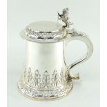 VICTORIAN SILVER 17TH CENTURY-STYLE LIDDED TANKARD, London 1866, by George Richards & Edward Charles
