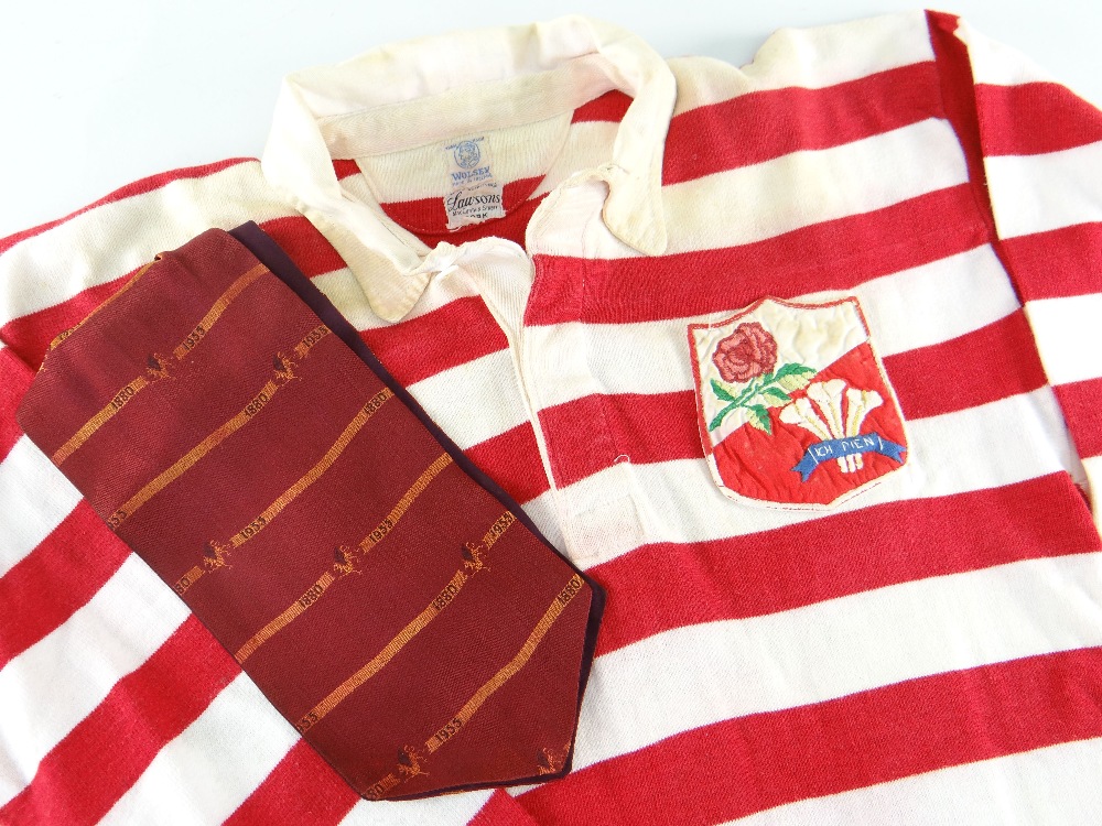 RARE 1955 MATCH WORN RUGBY UNION JERSEY FOR WALES & ENGLAND v IRELAND & SCOTLAND played in by prop