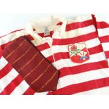 RARE 1955 MATCH WORN RUGBY UNION JERSEY FOR WALES & ENGLAND v IRELAND & SCOTLAND played in by prop