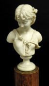 PIO FEDI (ITALY, 1816-1892) MARBLE BUST OF A GIRL, signed verso, on socle base, 51cms high, raised