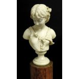 PIO FEDI (ITALY, 1816-1892) MARBLE BUST OF A GIRL, signed verso, on socle base, 51cms high, raised