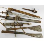 SIX ABOR WEAPONS, Assam, Northeast India, comprising three swords, two axes and an adze (6)