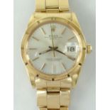 ROLEX 18K GOLD OYSTER PERPETUAL DATE GENTS WRISTWATCH, model 1501/R with 18k gold 7205 oyster