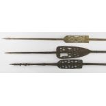 THREE ASMAT SPEARS, Southern Papua Province, Indonesian New Guinea, two with feather ornaments,