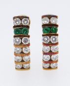 PAIR OF 18CT GOLD DIAMOND & EMERALD EARRINGS, 7.2gms overall. Condition Report: appear in good