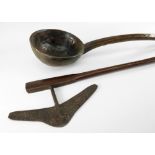 SWAZI AXE, Swaziland, 79cms, and a large West African ladle, 60cms (2)