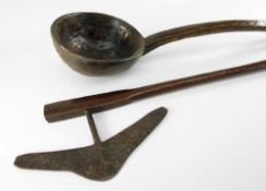 SWAZI AXE, Swaziland, 79cms, and a large West African ladle, 60cms (2)