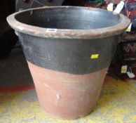 VINTAGE HALF GLAZED TERRACOTTA PLANTER, lug handles, 48cms diam x 40cms high Condition Report: