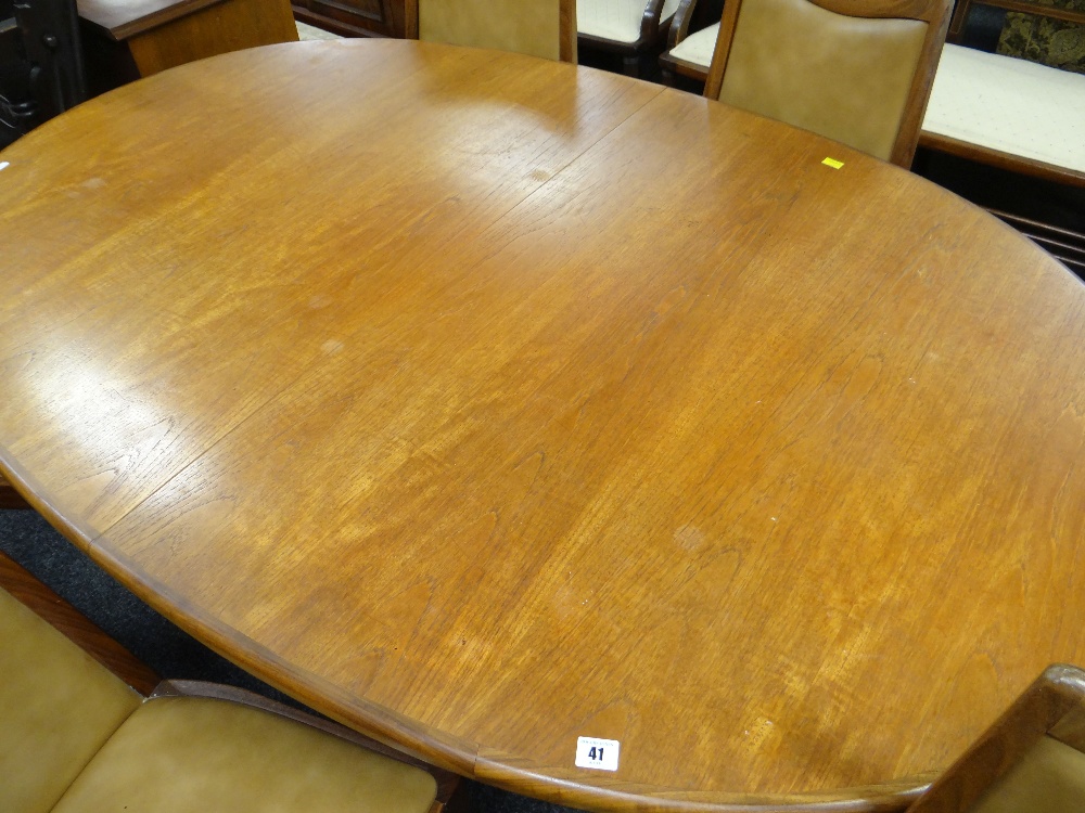 G-PLAN TEAK OVAL EXTENDING DINING TABLE & SET OF EIGHT 'FRESCO' DINING CHAIRS all with red G-Plan - Image 3 of 3