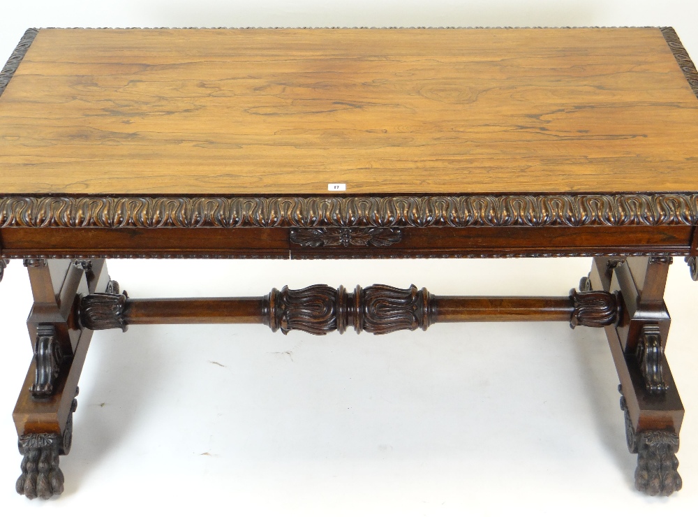 FINE GEORGE IV GILLOWS-STYLE ROSEWOOD CARVED LIBRARY TABLE, bold foliate carved and ebonised edge - Image 7 of 34