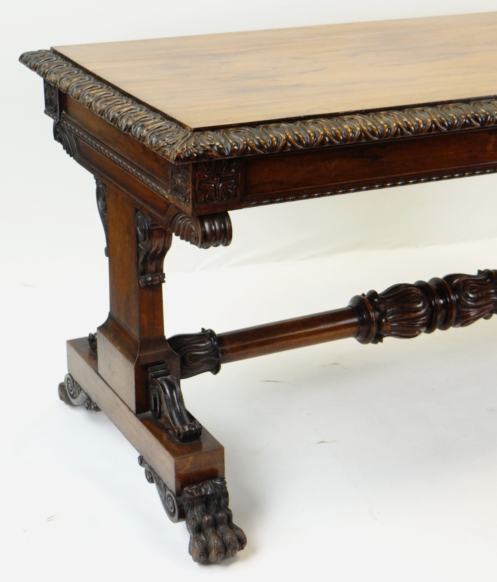 FINE GEORGE IV GILLOWS-STYLE ROSEWOOD CARVED LIBRARY TABLE, bold foliate carved and ebonised edge - Image 2 of 34