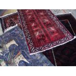 ASSORTED TRIBAL RUGS including Qashqai pictorial rugs and Baluch rugs, approx. 195 x 120cms (4)