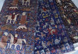 THREE BALOUCH PICTORIAL RUGS depicting various animals and figures, approx. 200 x 110cms (3)