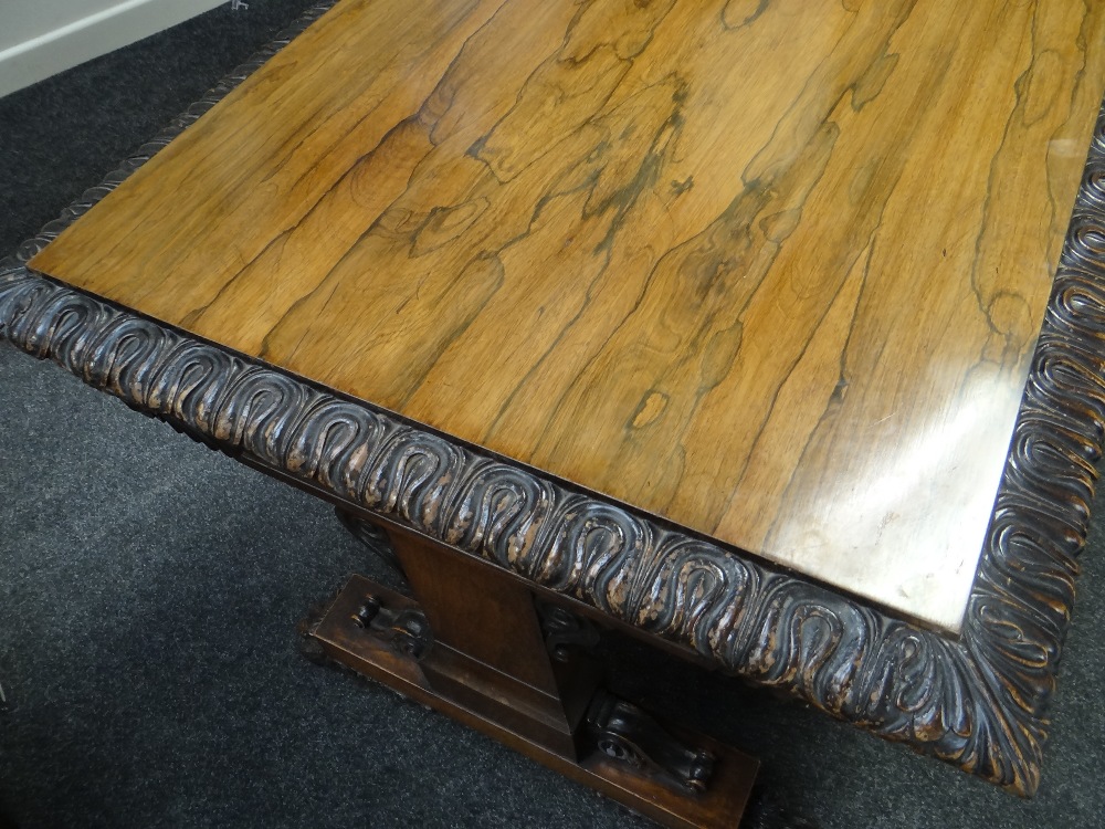 FINE GEORGE IV GILLOWS-STYLE ROSEWOOD CARVED LIBRARY TABLE, bold foliate carved and ebonised edge - Image 24 of 34