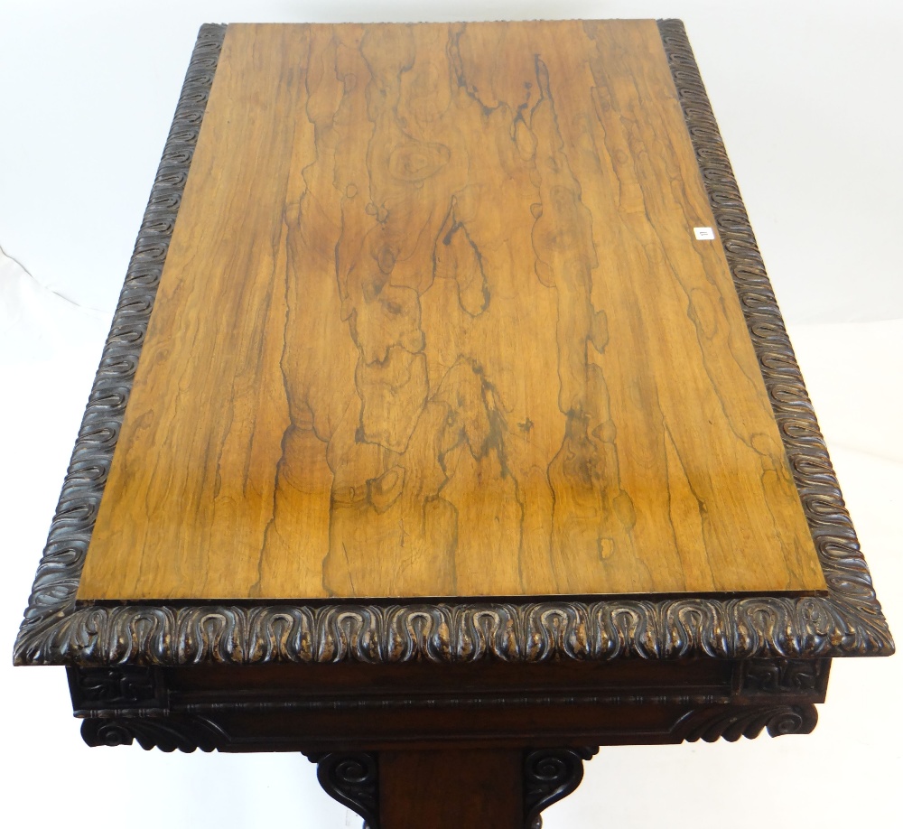 FINE GEORGE IV GILLOWS-STYLE ROSEWOOD CARVED LIBRARY TABLE, bold foliate carved and ebonised edge - Image 4 of 34