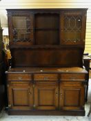 REPRODUCTION 17TH CENTURY-STYLE STAINED ELM HIGH DRESSER, 138cms wide